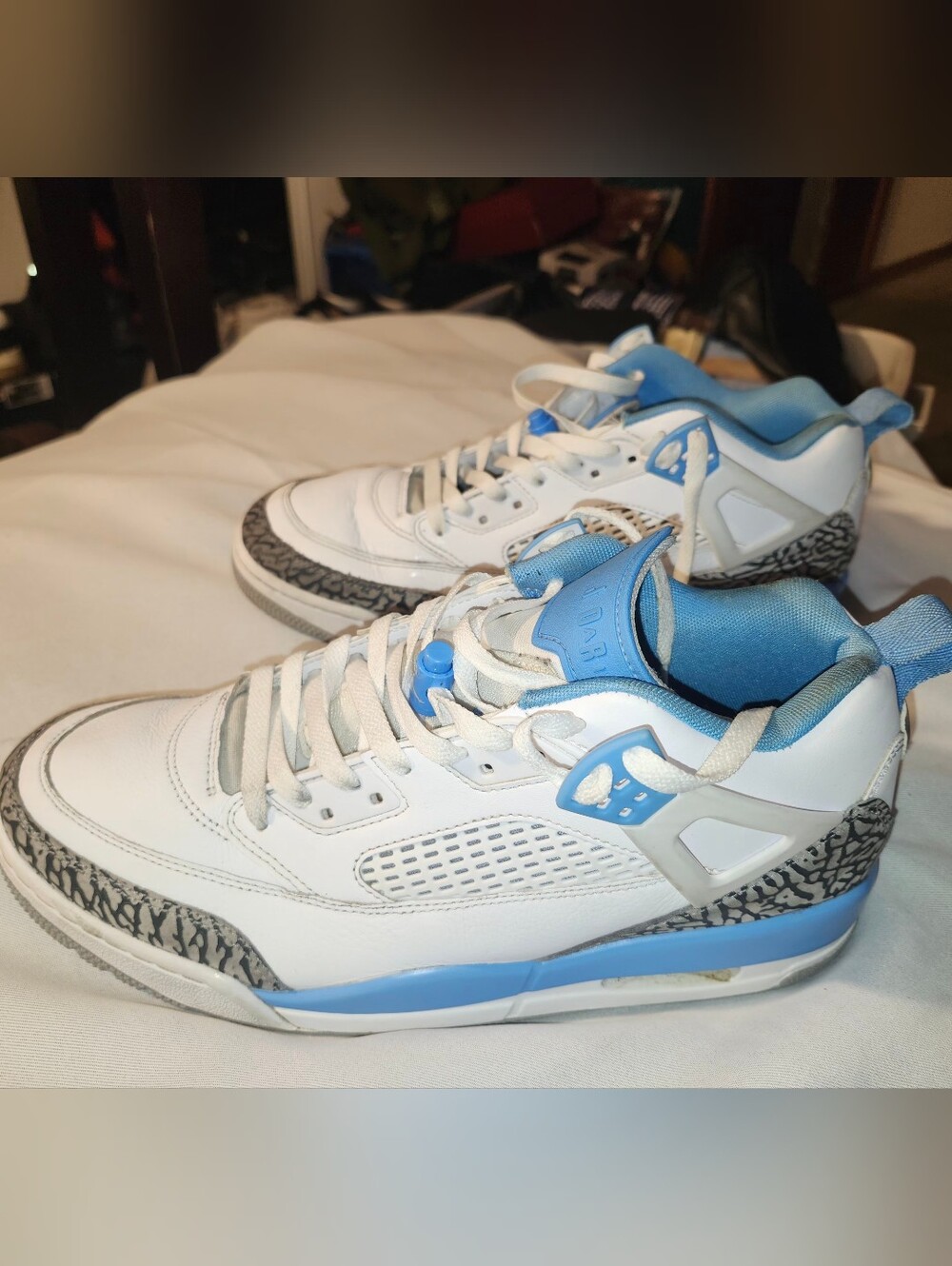 White and Light Blue Men's Jordan 4 Sneakers